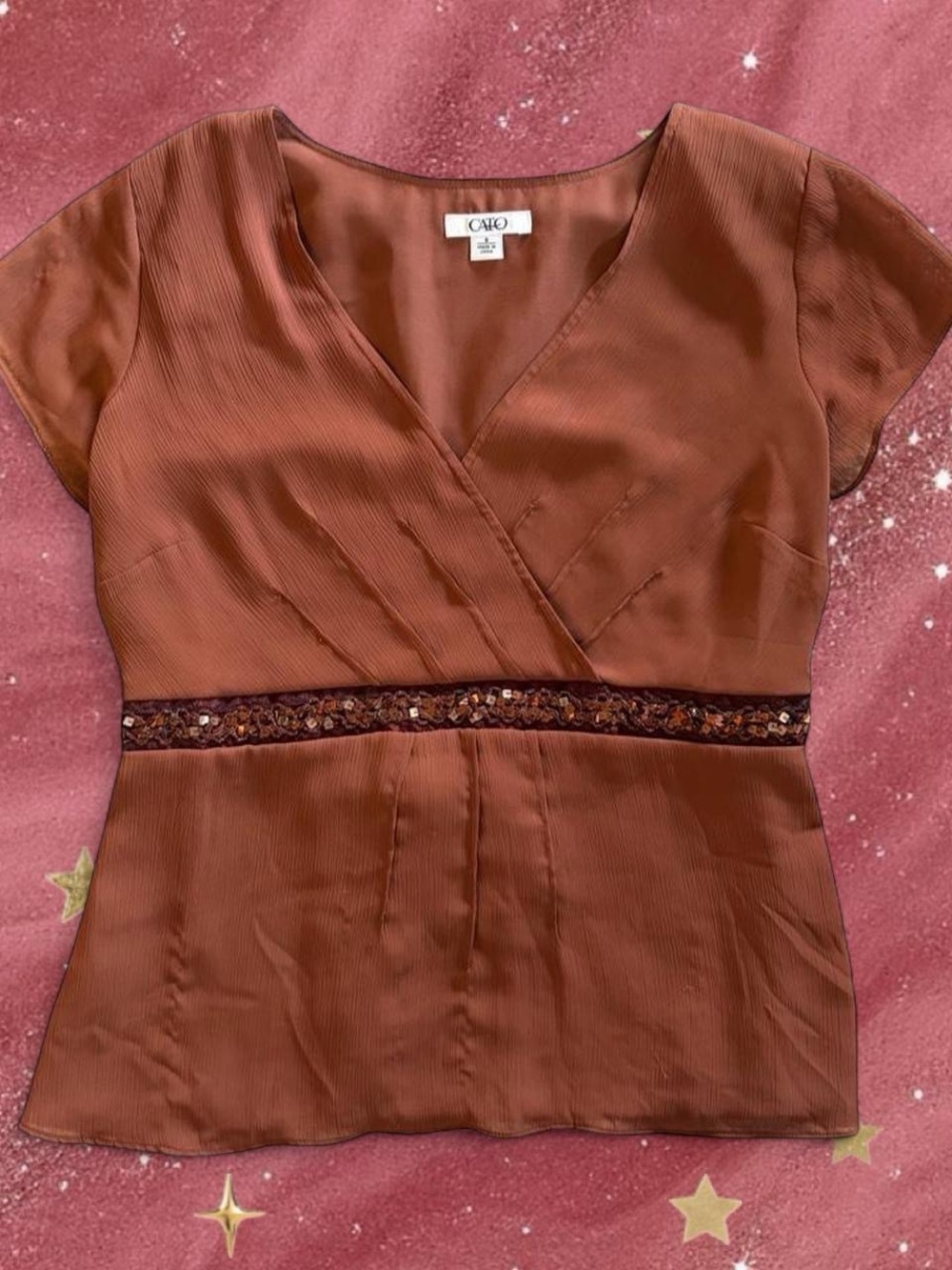 Cato Copper Sequin-Trim Wrap-Front Blouse